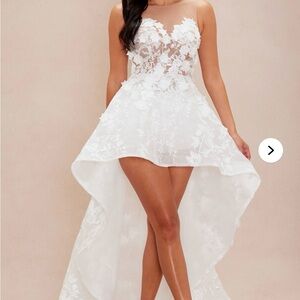 Elegant White High-Low Lace Dress